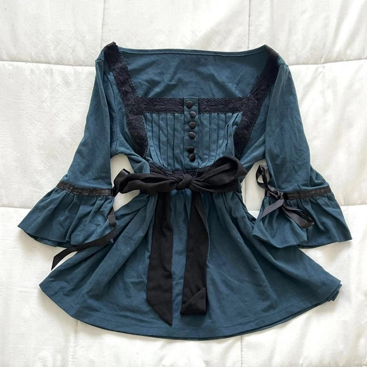 Dark Cottagecore Midnight Lace Bell-Sleeve T-Shirt