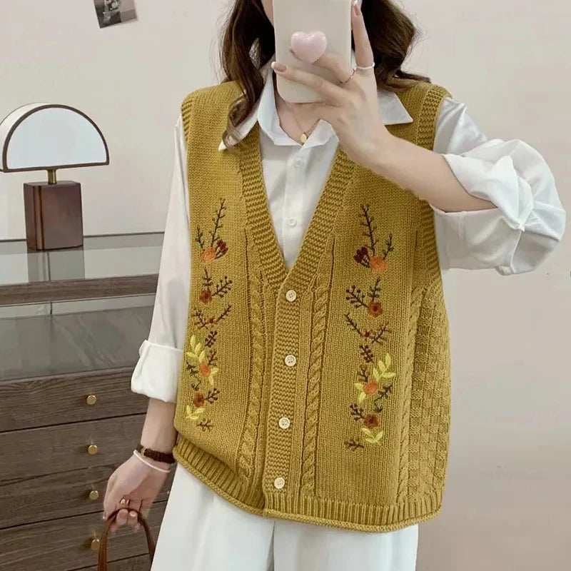 Cottagecore Autumn Harvest Embroidered Knit Vest