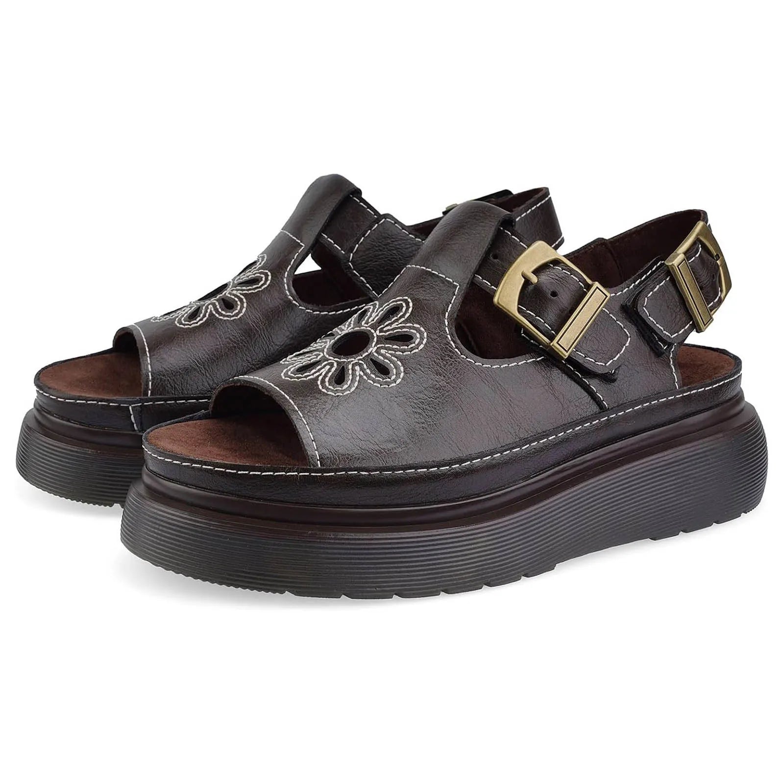 Goblincore Embroidered Daisy Platform Sandals - Сottagecore clothes