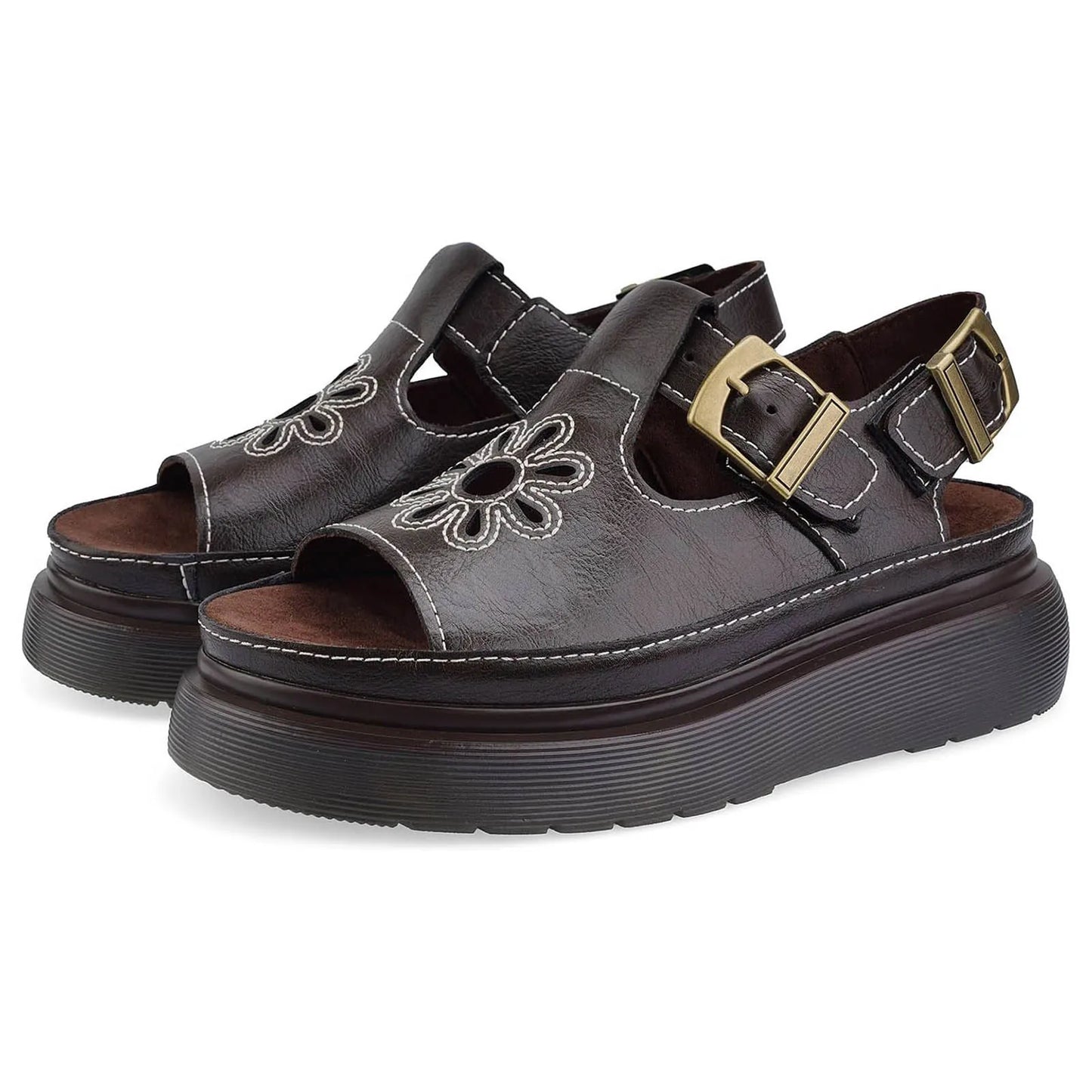 Goblincore Embroidered Daisy Platform Sandals