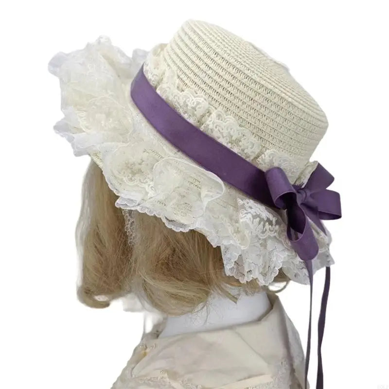 Prairie Lace Ruffle Satin Bow Straw Ring