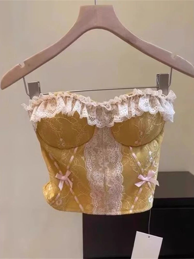 Cottagecore Ruffle Strapless Corset Top