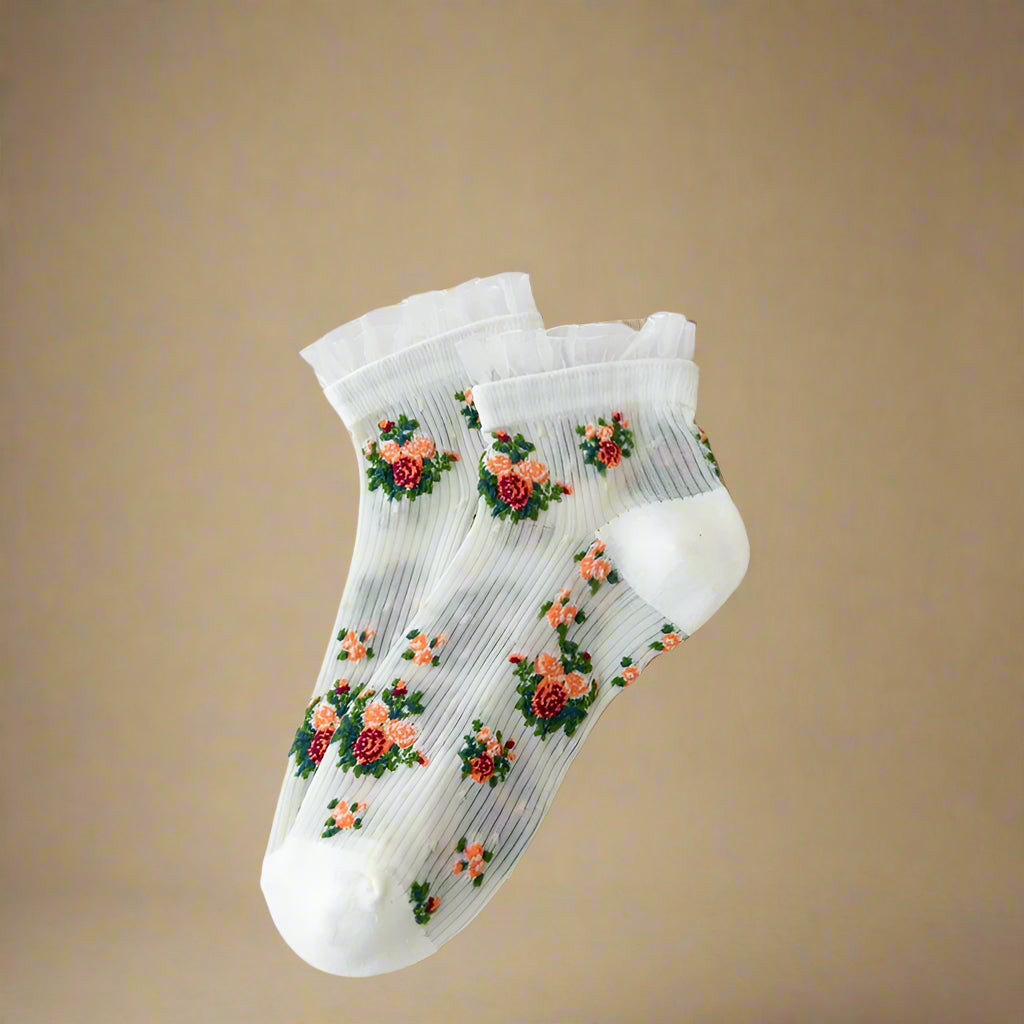 Cottagecore Floral Ruffle Ankle Socks cottagecoreclothes
