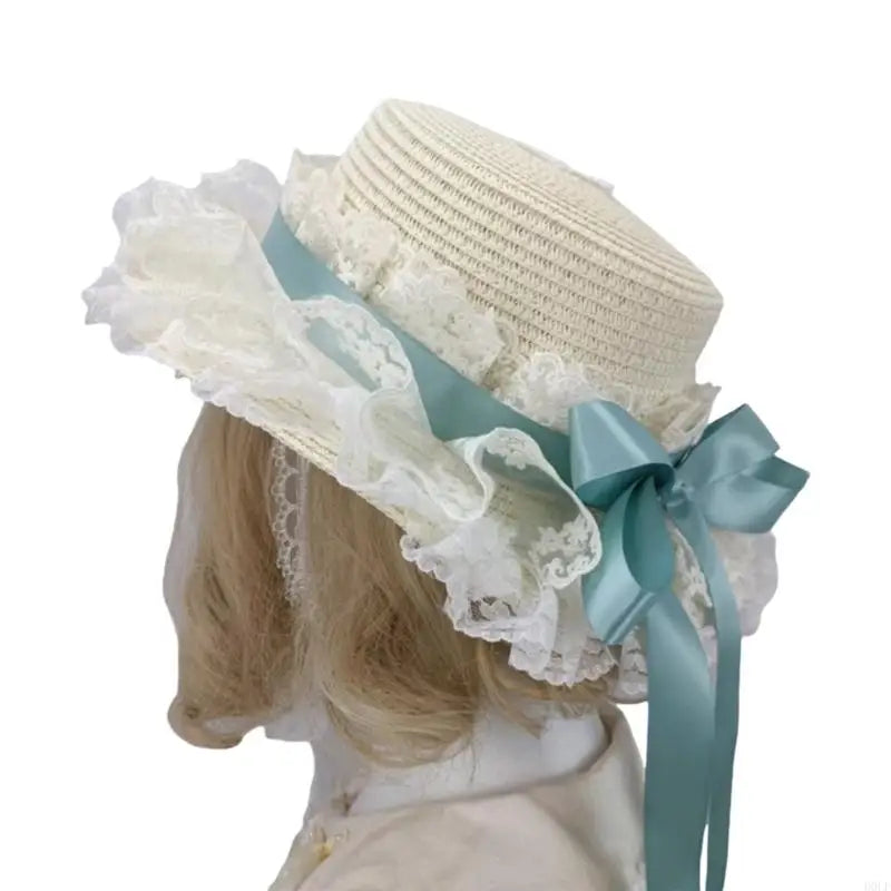 Prairie Lace Ruffle Satin Bow Straw Ring