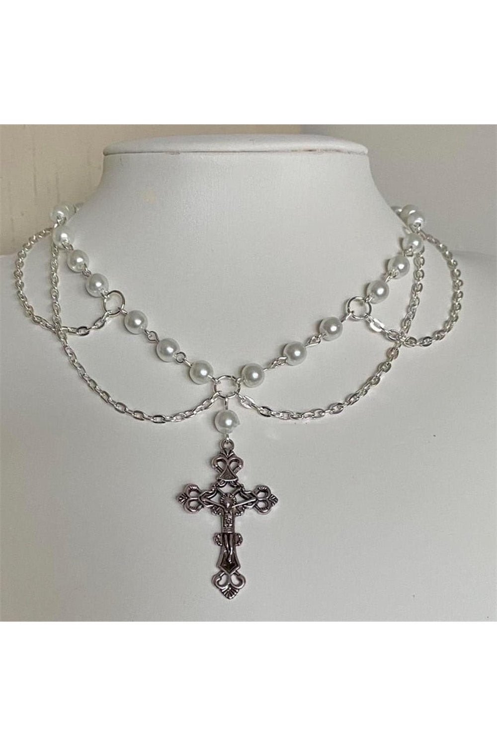 Cottagecore Cross Rosary Layered Necklace cottagecoreclothes