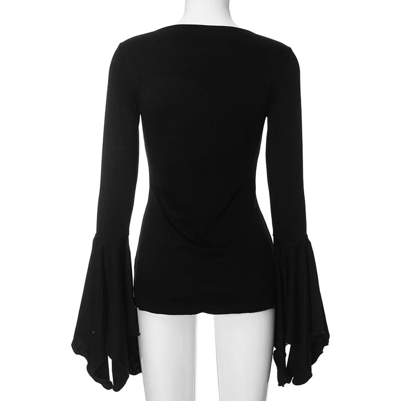 Dark Cottagecore V-Neck Top