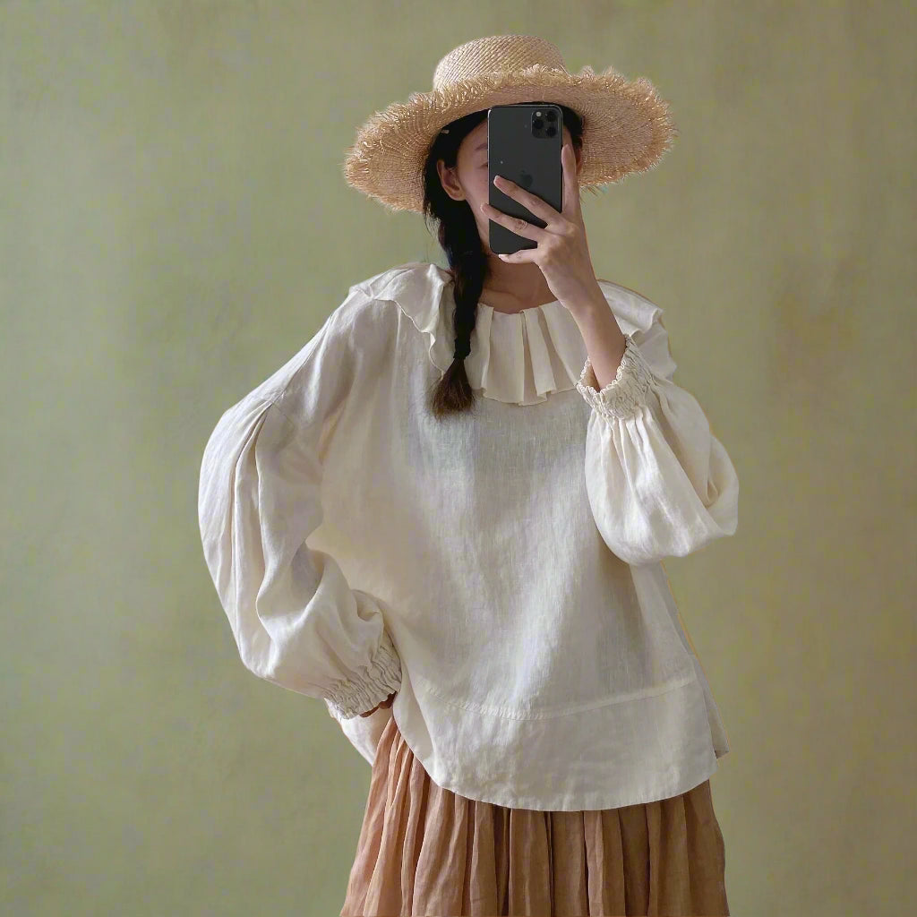 Vintage Ruffled Neck Peasant Blouse cottagecoreclothes