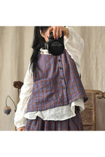 Plaid Cotton Linen Fall Vest Coat