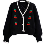 Retro Cherry Knit Button Cardigan