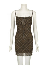 Ruched Plaid Bodycon Slip Dress