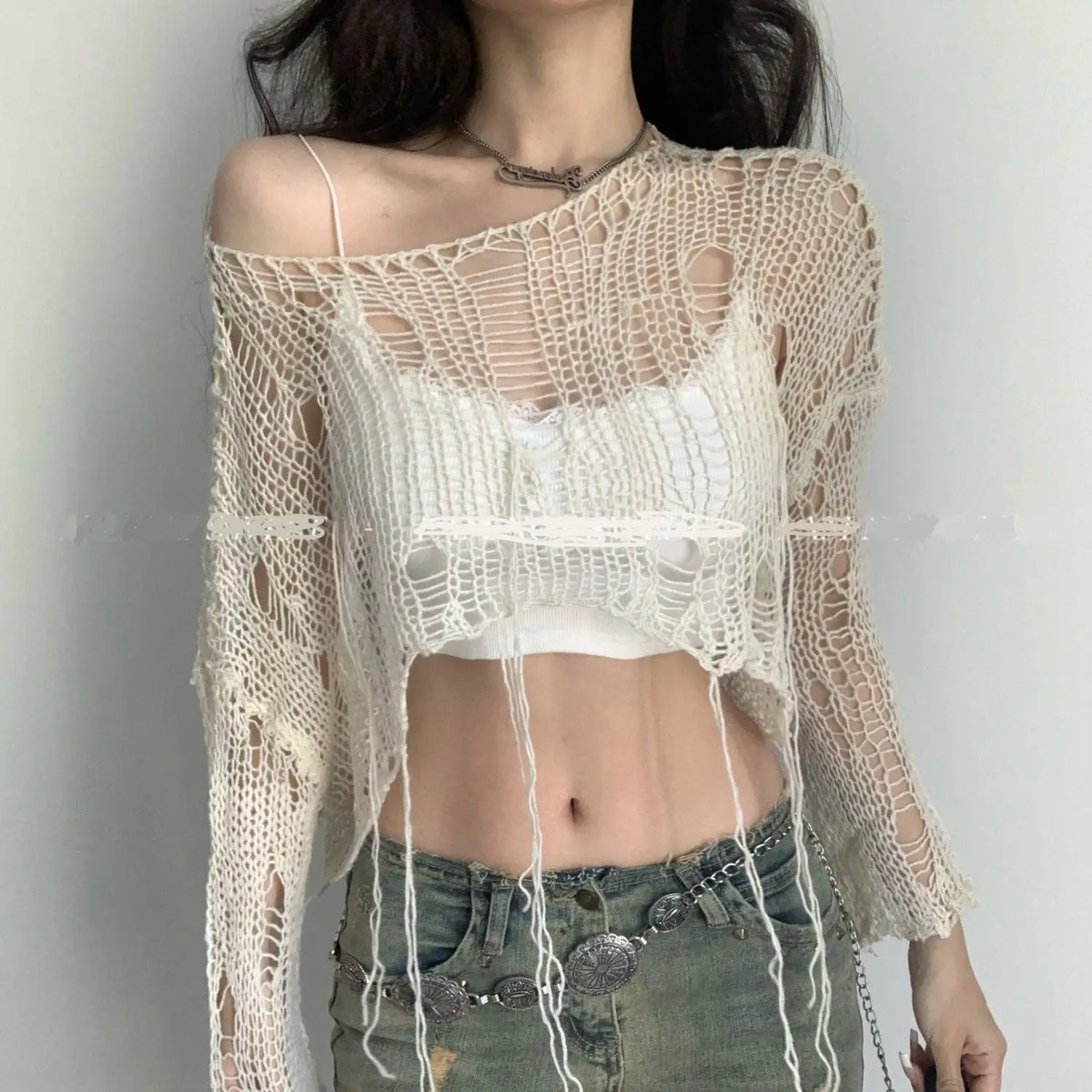 Y2K Knit Hollow Crop Sweater Сottagecore clothes