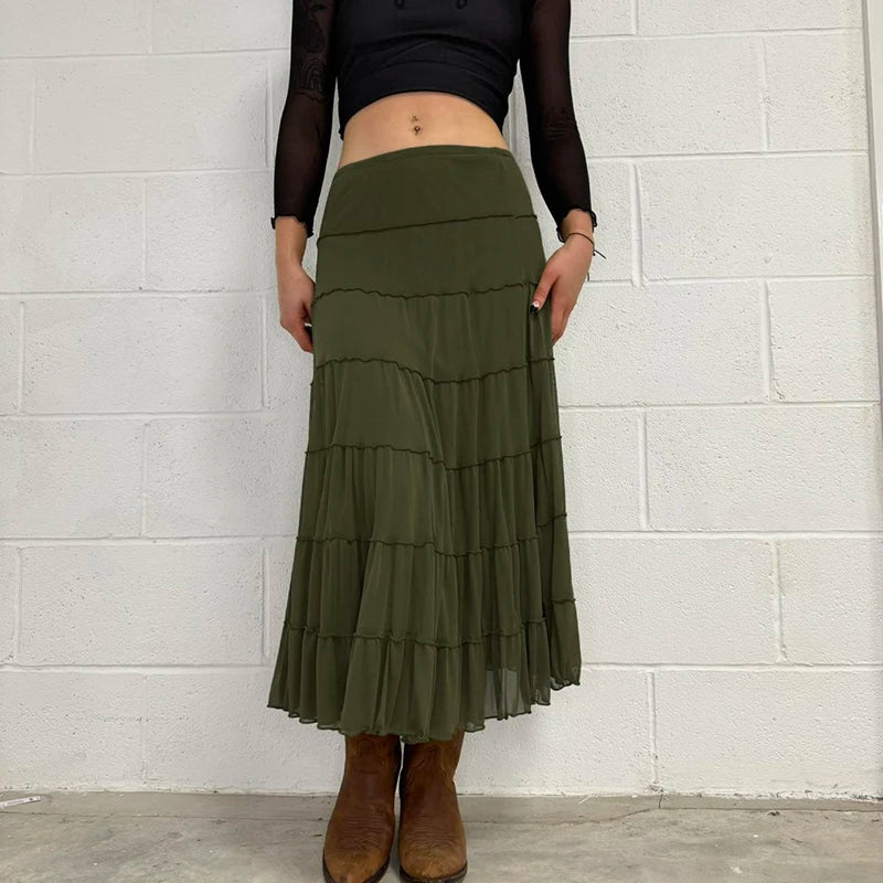 Goblincore Tiered Forest Green Skirt