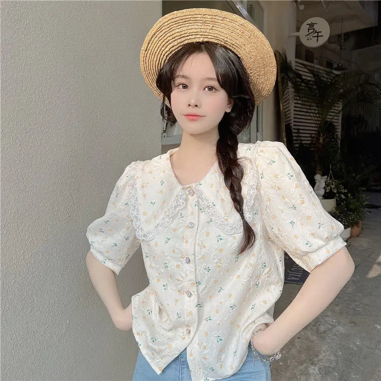 Cottagecore Clover Drift Lace Collar Blouse