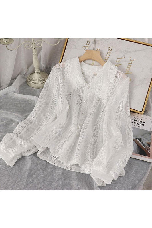 Chic Hollow Pan Collar Shirt cottagecoreclothes
