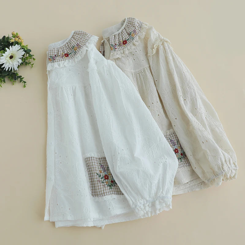 Mori Girl Floral Pocket Lace Shirt