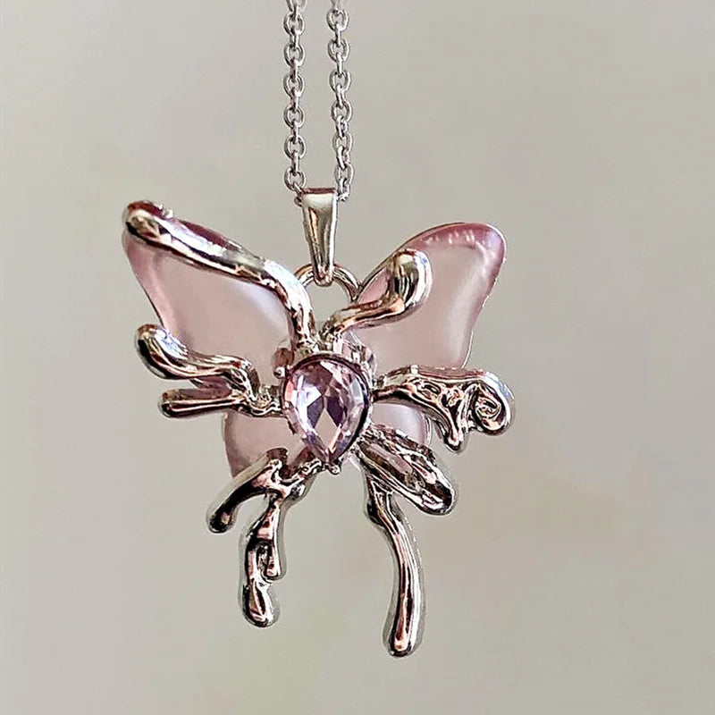Fairycore Melting Butterfly Crystal Pendant Necklace