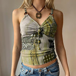 Top con tiras de aro y estampado tribal vintage