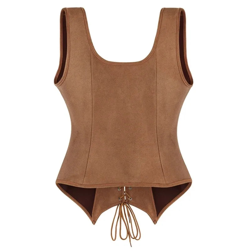 Goblincore Rustic Brown Lace-Up Corset