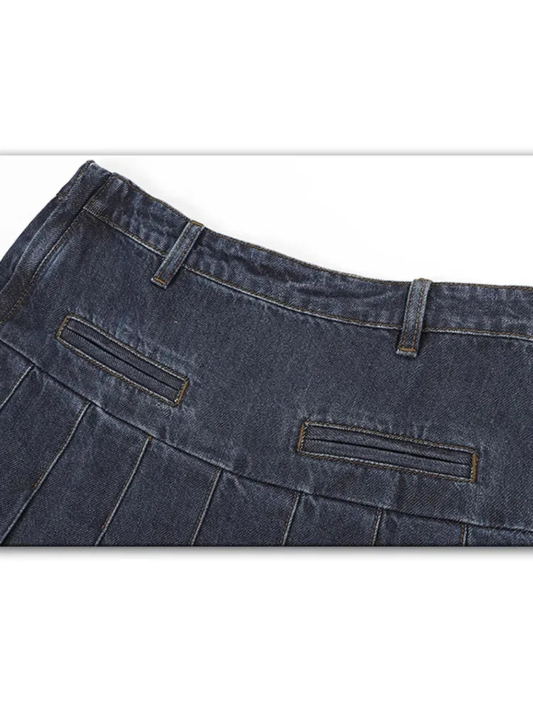 Saia jeans plissada cottagecore escura