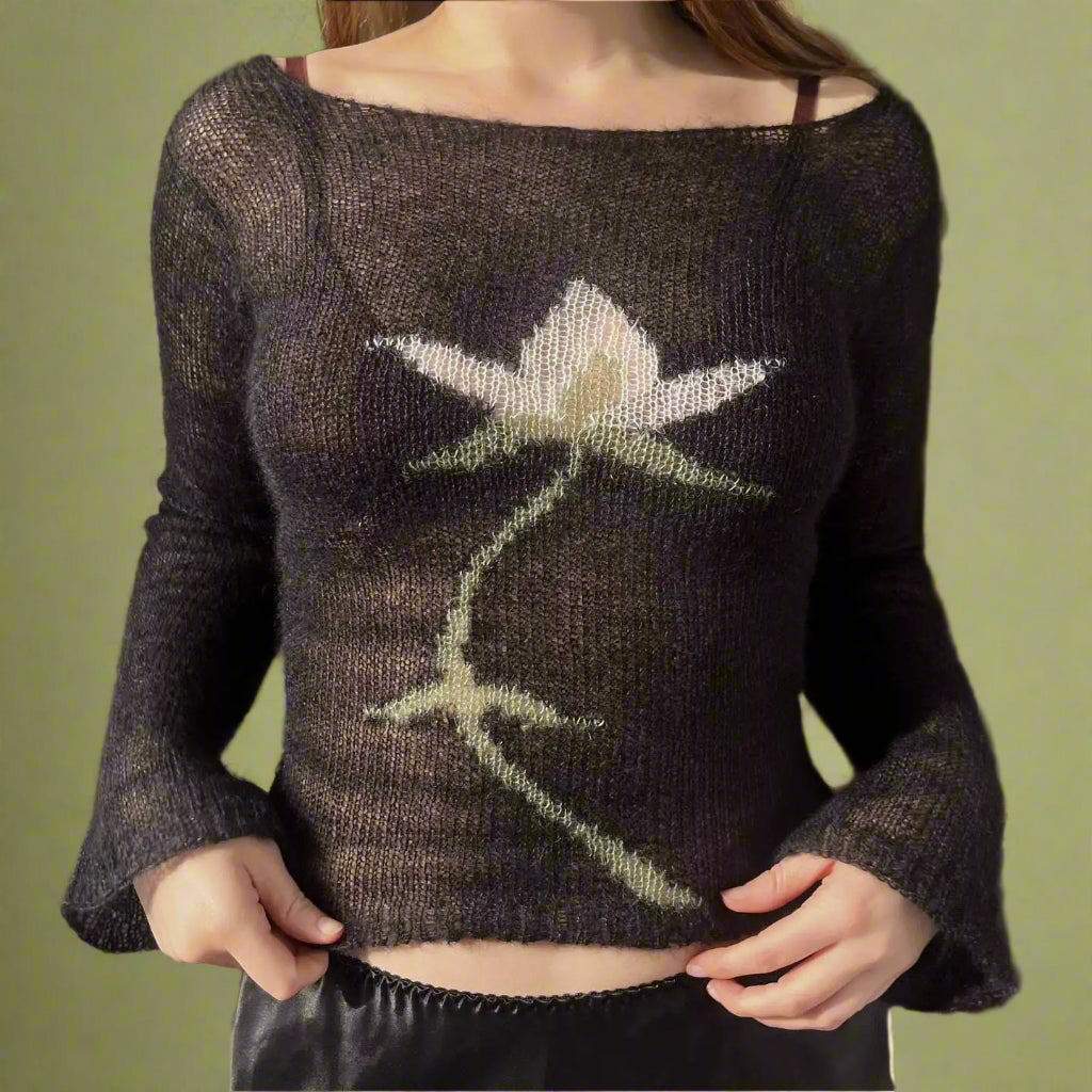 Midnight Bloom Knit Sweater cottagecoreclothes