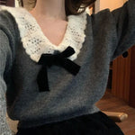 Vintage Charm Velvet Bow Knit Top