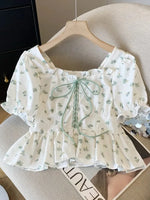 Fairycore Puff Sleeve Floral Blouse