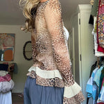 Retro Sheer Leopard Bell Sleeve Top