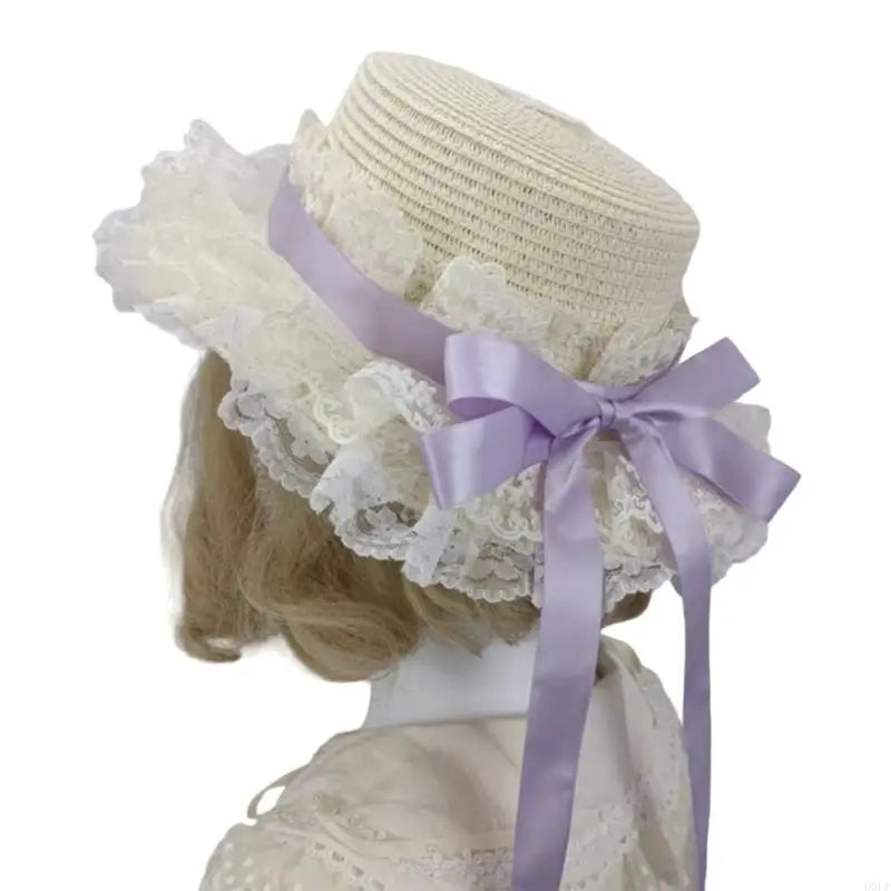 Prairie Lace Ruffle Satin Bow Straw Ring