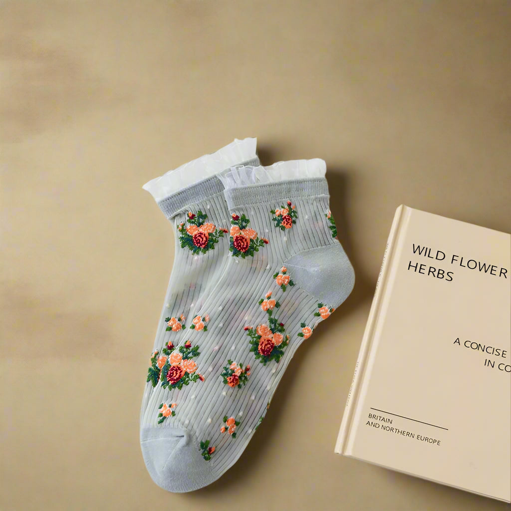 Cottagecore Floral Ruffle Ankle Socks cottagecoreclothes