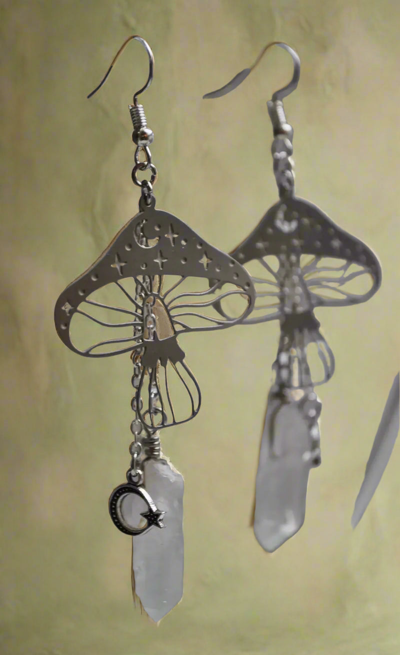 Goblincore Celestial Mushroom Dangle Earrings cottagecoreclothes