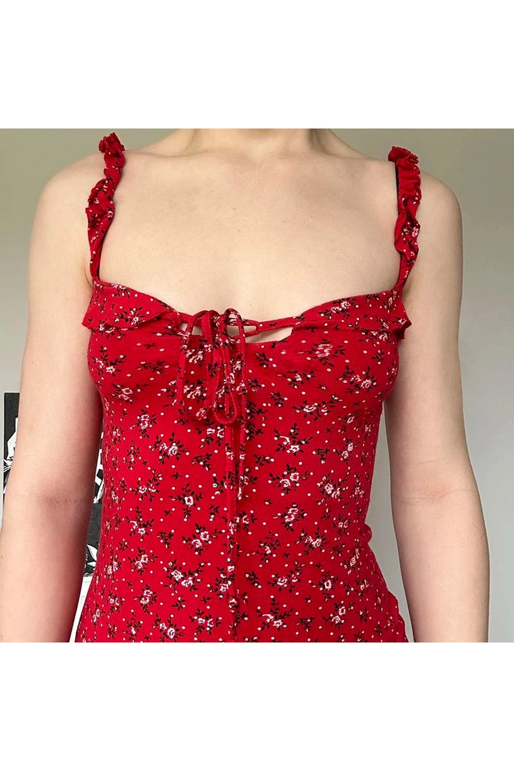 Red Floral Mini Dress cottagecoreclothes