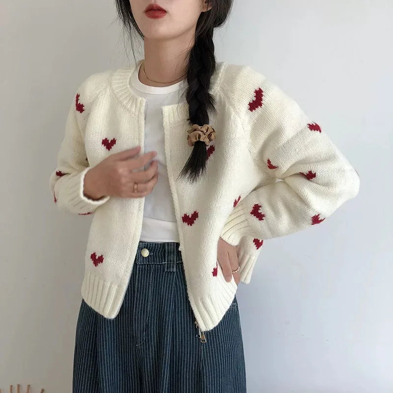 Heart Knit Zip Cardigan