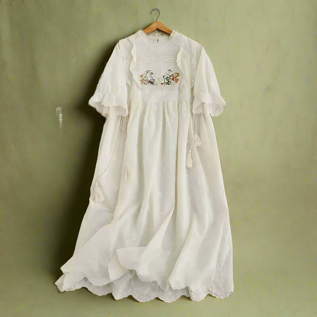 Cottagecore Floral Embroidered High Neck Dress cottagecoreclothes