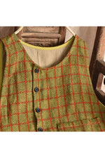 Plaid Cotton Linen Fall Vest Coat