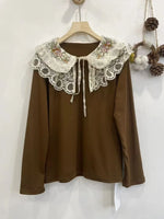 Mori Girl Embroidered Ruffled Collar Blouse