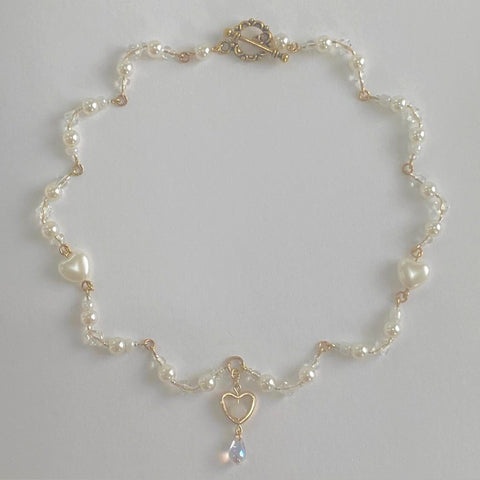 Heart Beaded Flower Pearl Necklace
