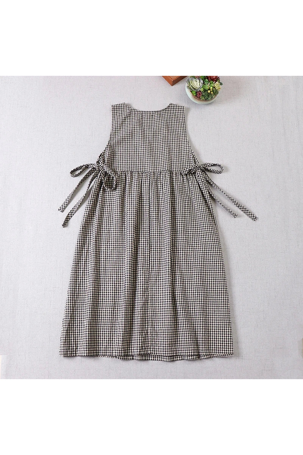 Checkered Charm Tie-Sleeve Dress