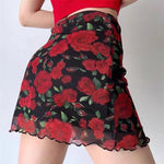 Crimson Bloom Sheer Skirt