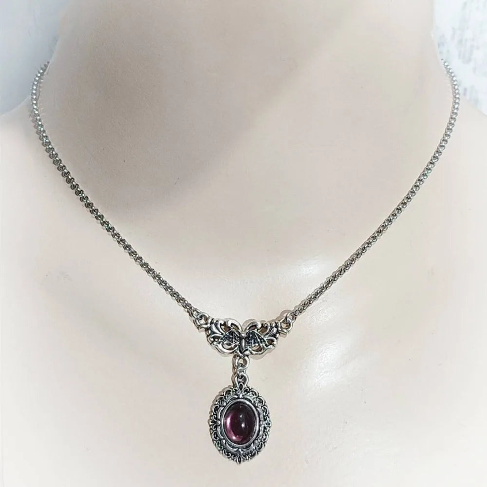 Vintage Gothic Purple Gem Necklace