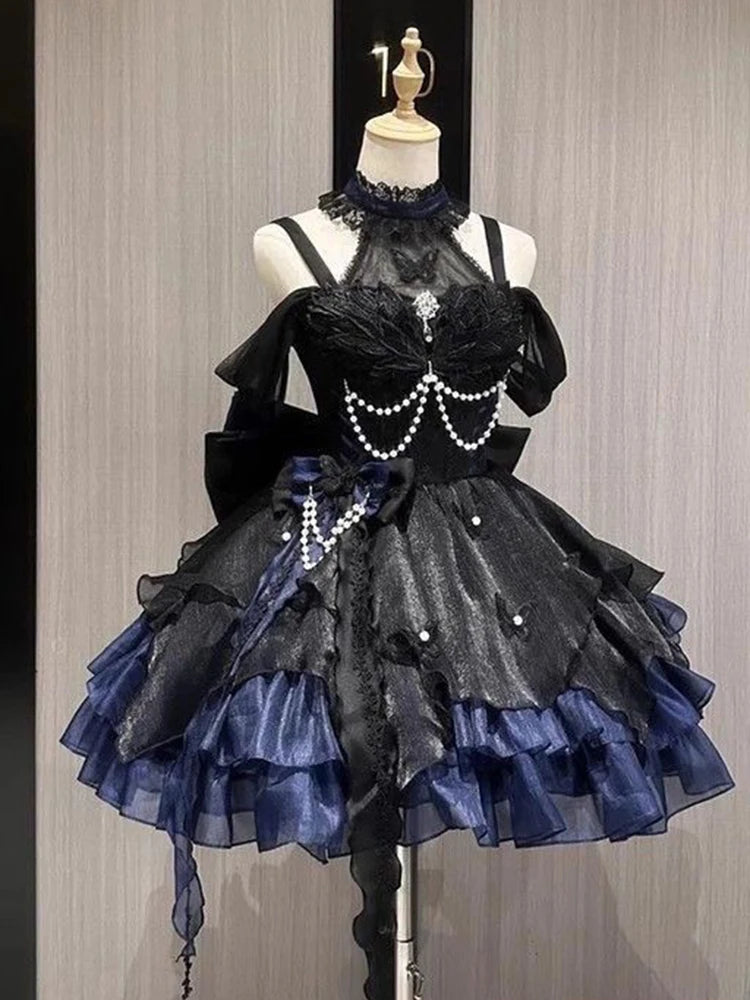 Fairycore Butterfly Court Mini Dress in Ice Blue
