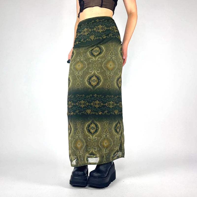 Goblincore Forest Green Maxi Skirt