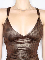 Blusa retrô bronze com estampa de leopardo