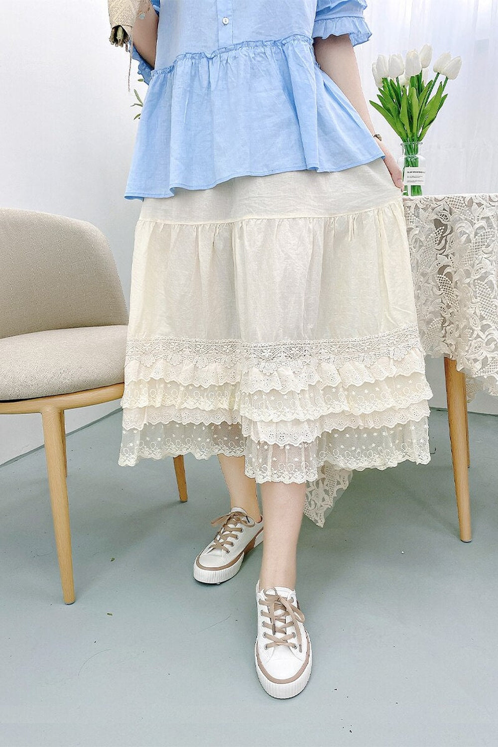 Cotton Lace Layered Skirt