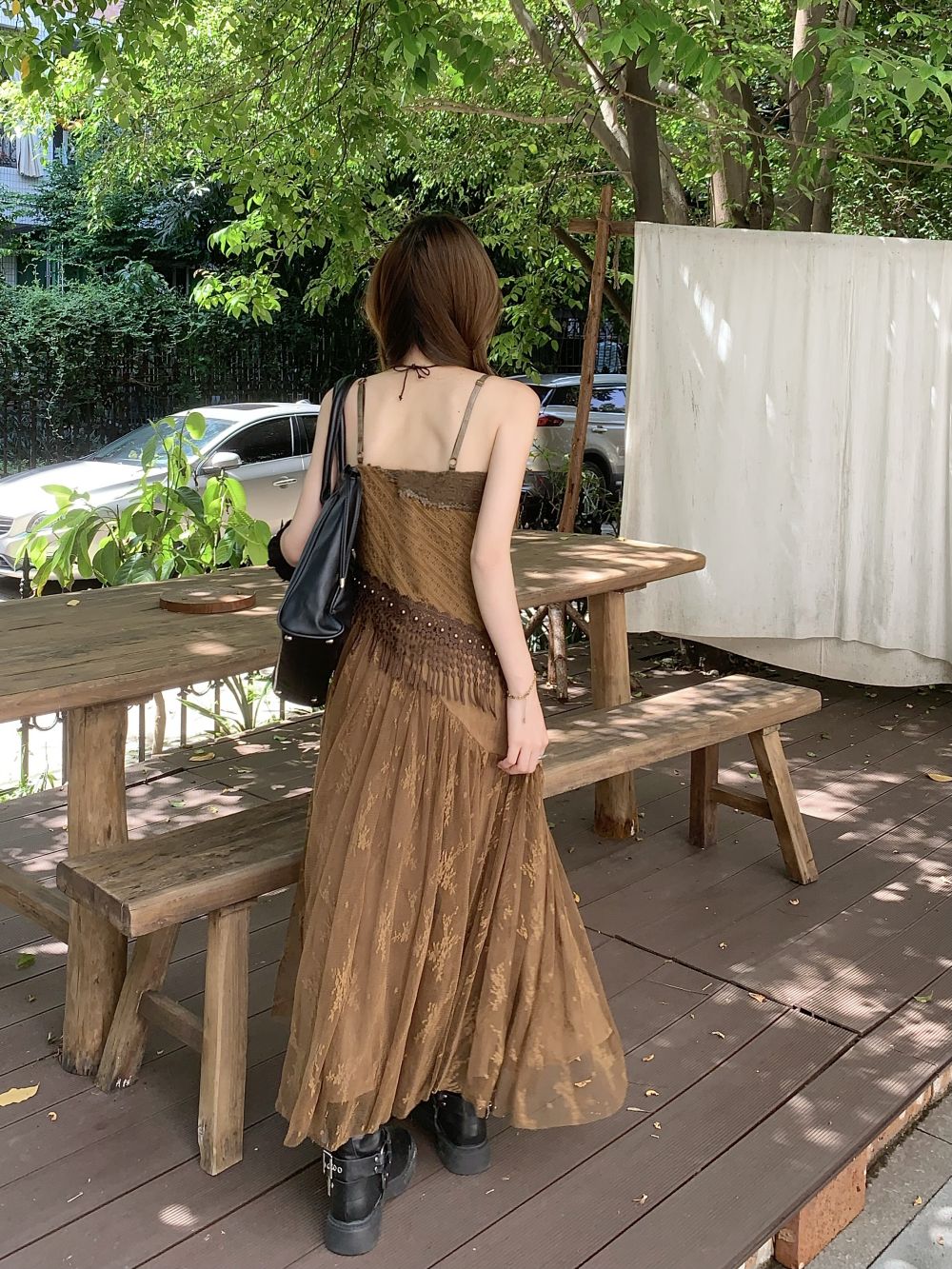 Earthy Fairy Grunge Fringe Midi Dress