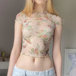 Vintage Garden Print Cap Sleeve Top