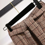 Vintage Plaid Belted Midi Skirt