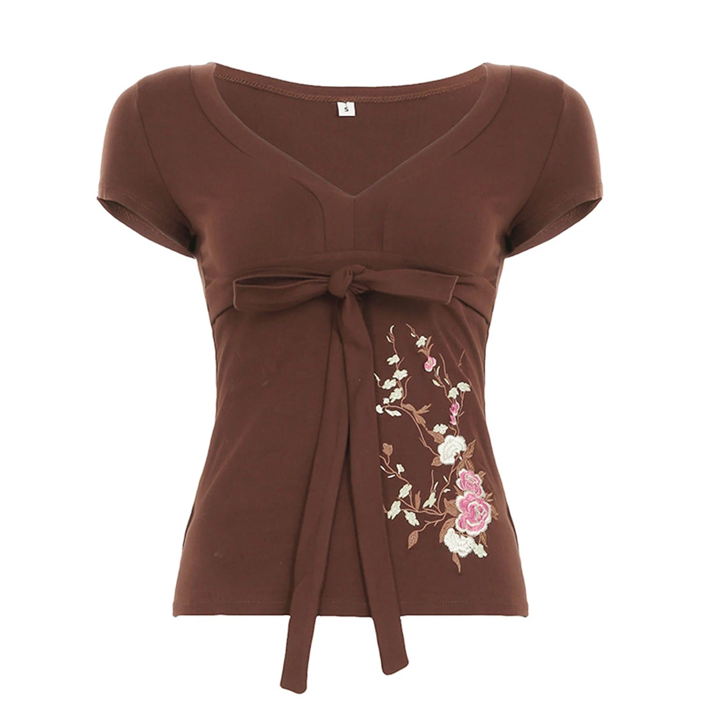 Dark Cottagecore Embroidered Bow-Tie Fitted Tee