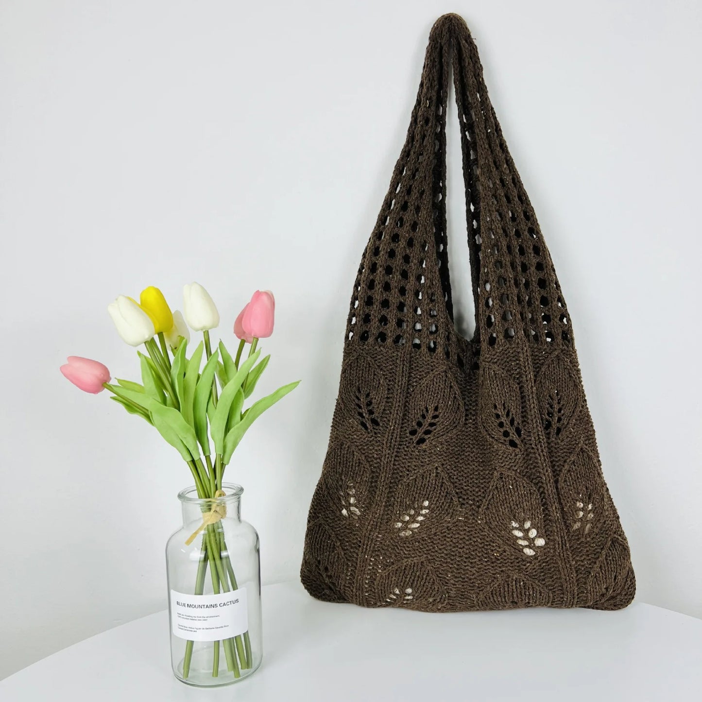 Cottagecore Leaf Lace Knit Hobo Bag