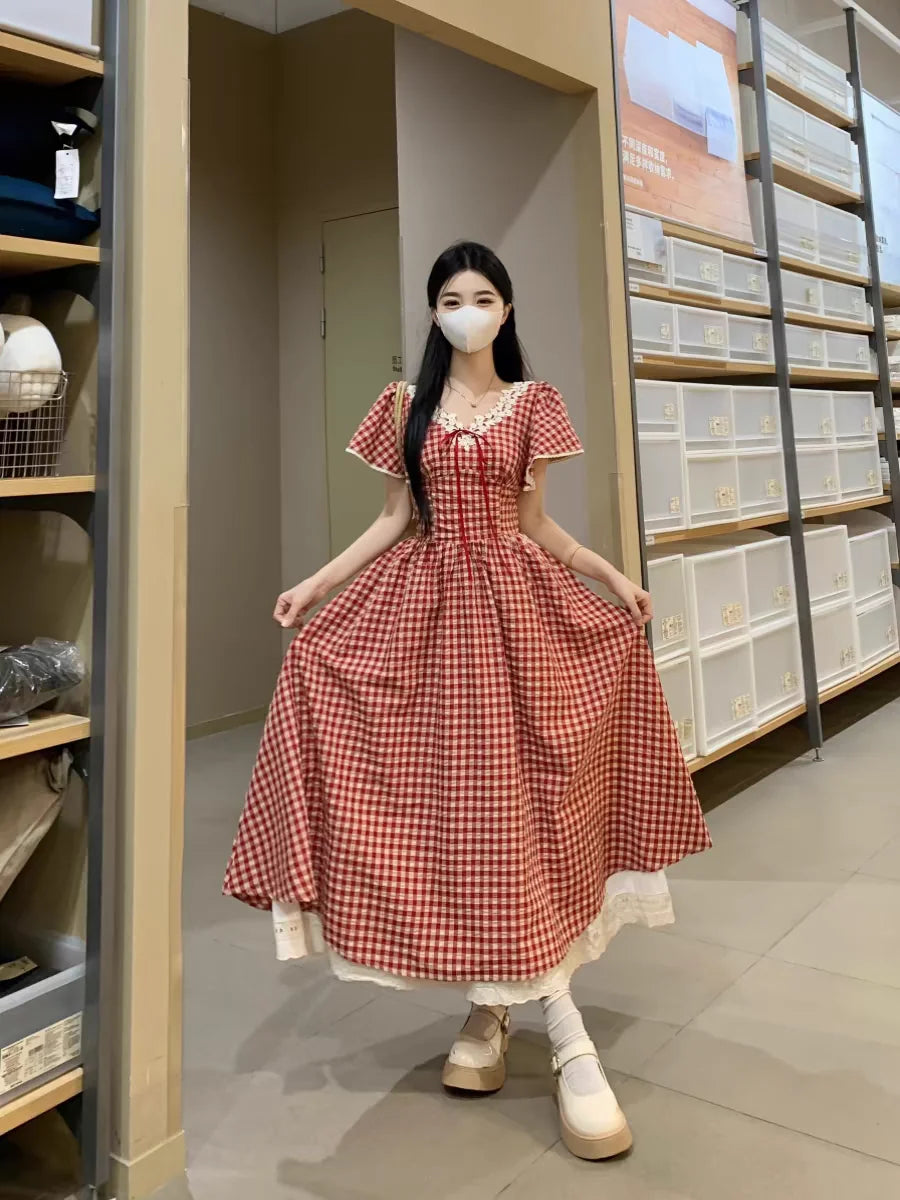Cottagecore Midi Dress with Lace Collar