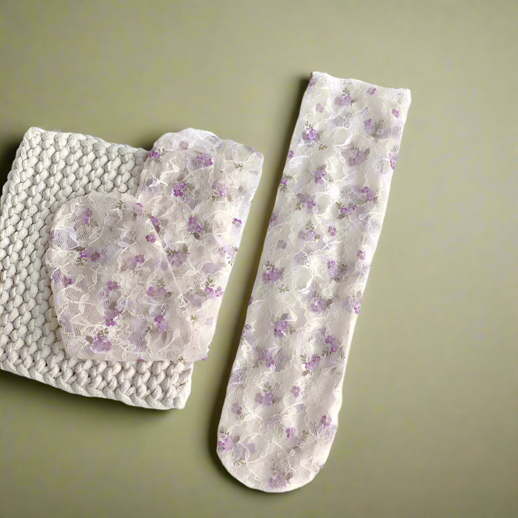 Vintage Blue Floral Sheer Socks cottagecoreclothes